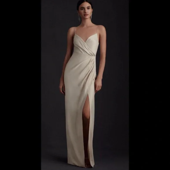 BHLDN Anthropologie Tank Top Maxi Dress Gown Freya Satin Charmeuse Slit Formal - Picture 1 of 6
